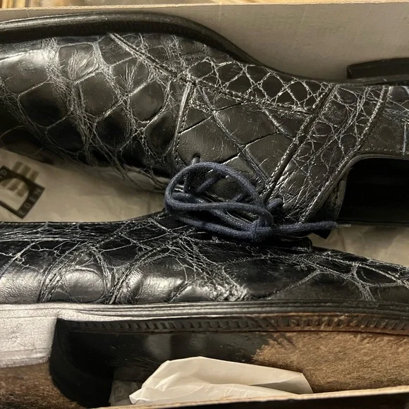 David Eden Alligator Skin Dress Derby Shoes Blue 9M - Picture 16 of 16